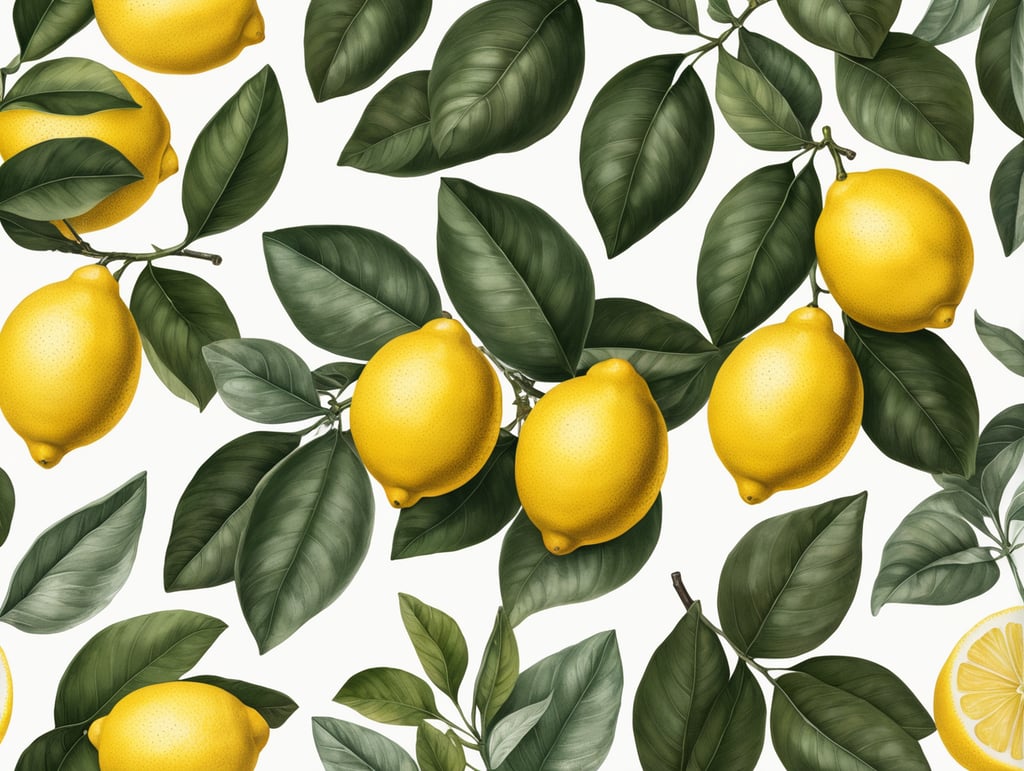 Botanical print. lemons with leaves