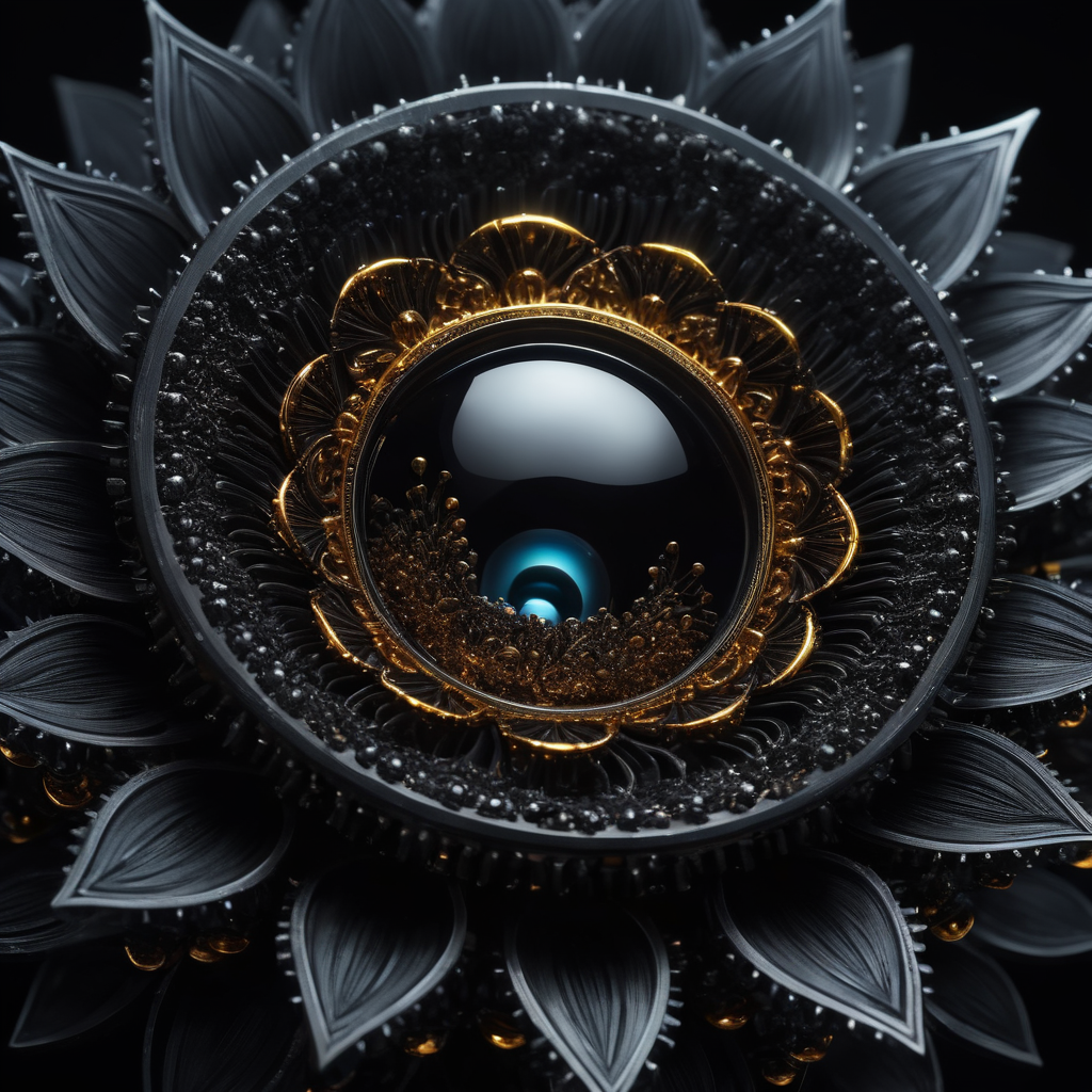 Fractal Sculpture with Magnetic Ferrofluid, intricate, elaborate, mesmerizing, multi-layered, complex, dynamic, fluid, mesmerizing, hypnotic, night, dark, quiet, still, eerie, mysterious, calm, peaceful, cold, silent, eerie, materials, iron, metallic, shiny, dark, reflective, complex, technical, render engine, camera model, high-tech, sophisticated, cuttingedge, professional, advanced --stylize 500 --q 5