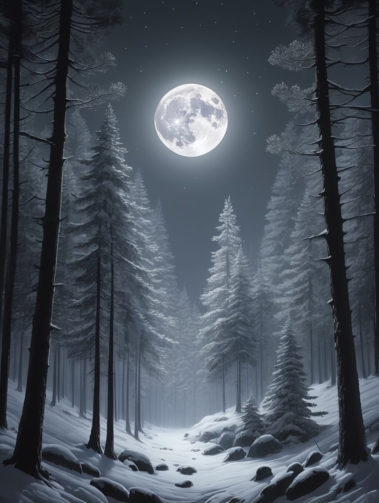 Pine tree forest night