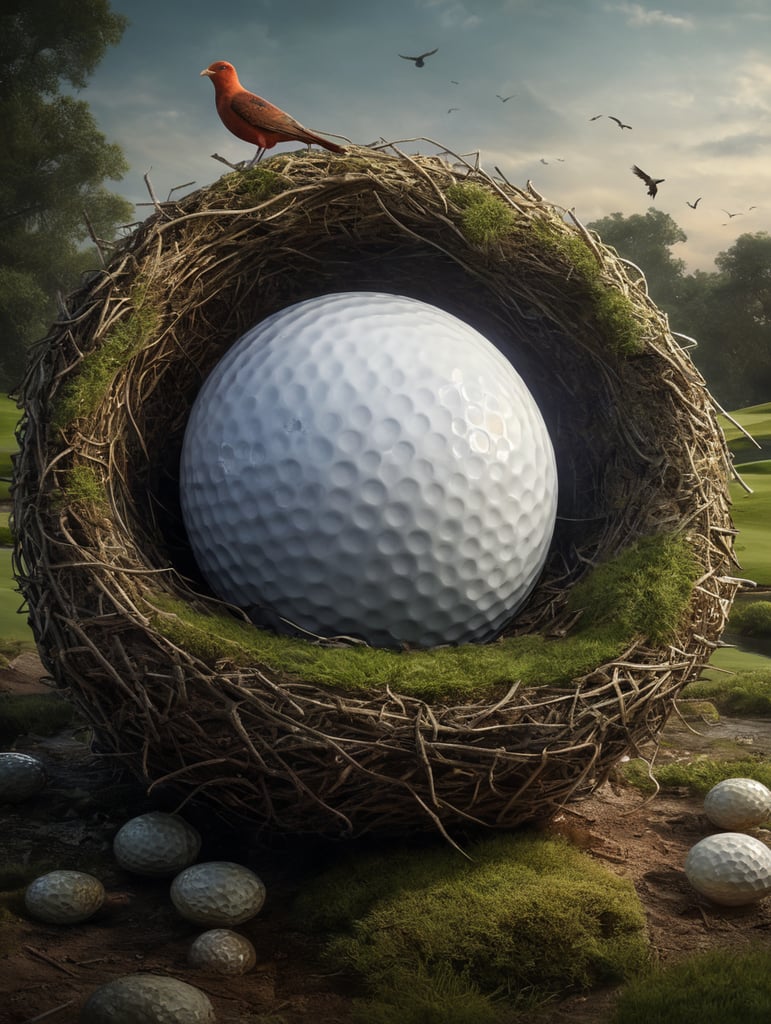 big golf ball, bird's nest