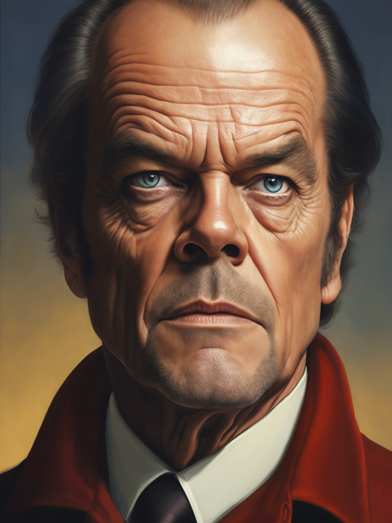 Jack Nicholson, Hero portrait, Illustration, Painting, Fantasy, Sci-Fi, Cover Art, USA , style of Vincent Di Fate