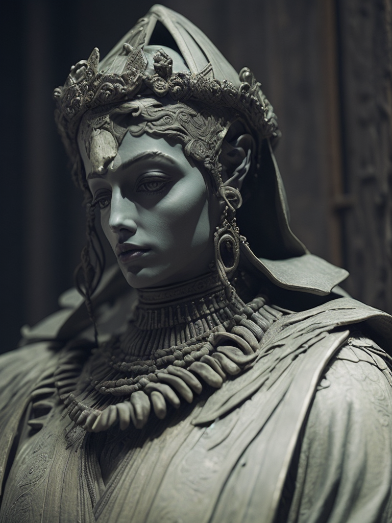 dark egiptian statue of isis, dark atmosphere, sharp on details