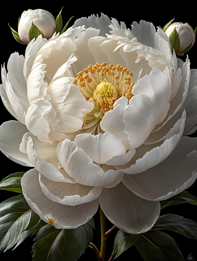 White peony with golde stamens