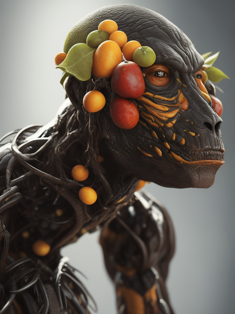 Abstract male humanoid made out of a fruits