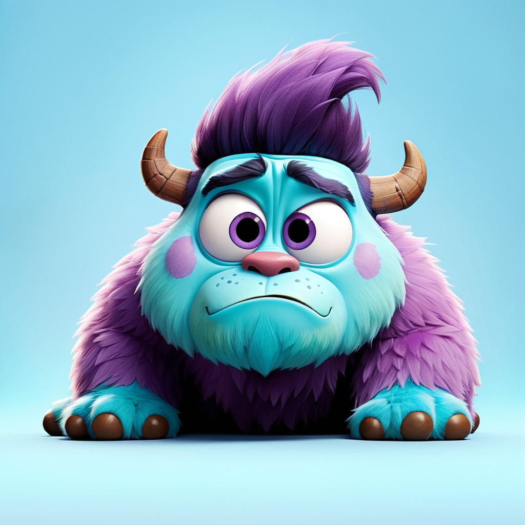 Sulley, Monsters Inc, fluffy, fur, purple circular spots, Disney, face down butt up