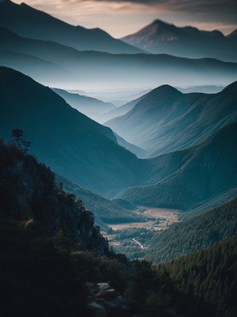 Blurred landscape of blue mountains