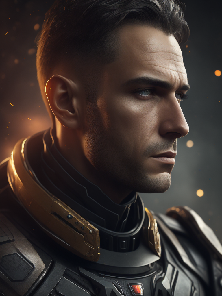 sci fi military poster, portrait of a hero in a front