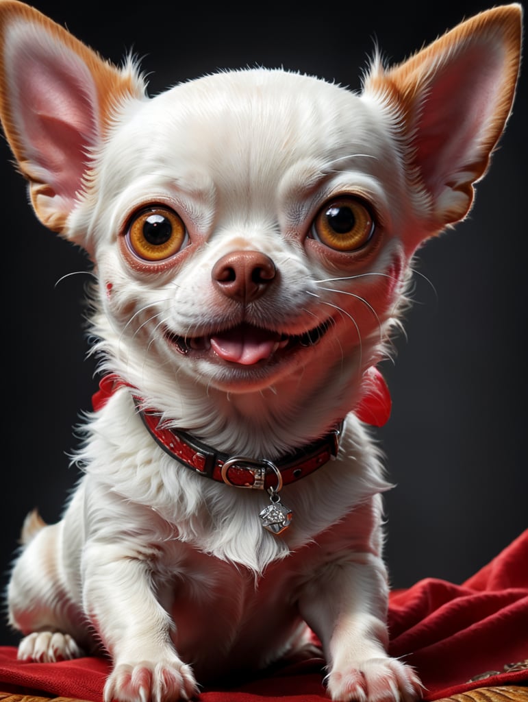 Disney poster of a red-and-white chihuahua with big eyes