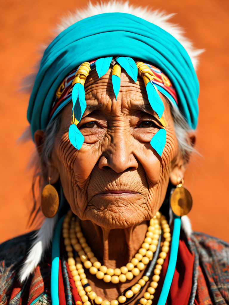 native american old woman 100 years old in national dress