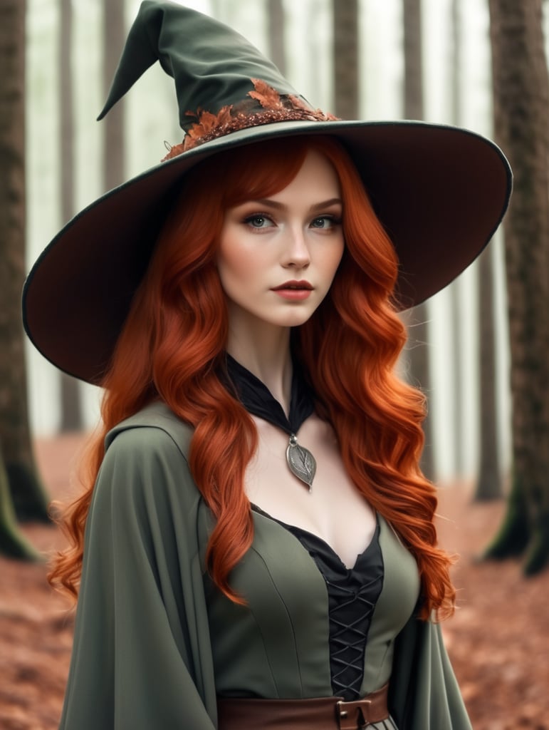 redhead witch forest hat demure