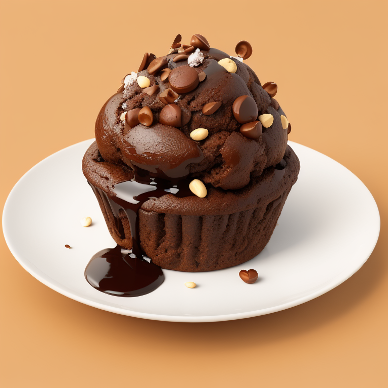 chocolate muffin with nuts on a plate, focus on details, high quality photo