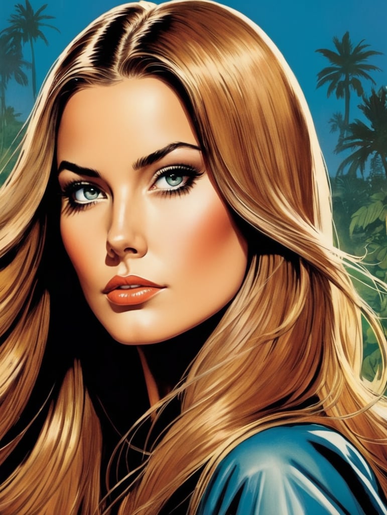 This artwork cover for a comic book of a beautiful women with long hair by George Wilson is an eye-catching poster-style drawing and illustration representing the iconic pulp style.