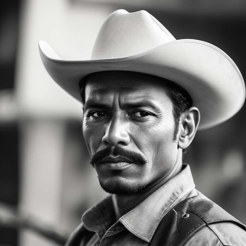 Black and white Mexican cowboy portrait