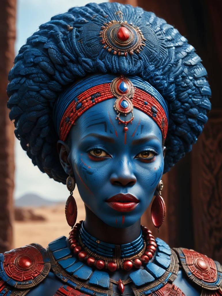 Blue african woman red