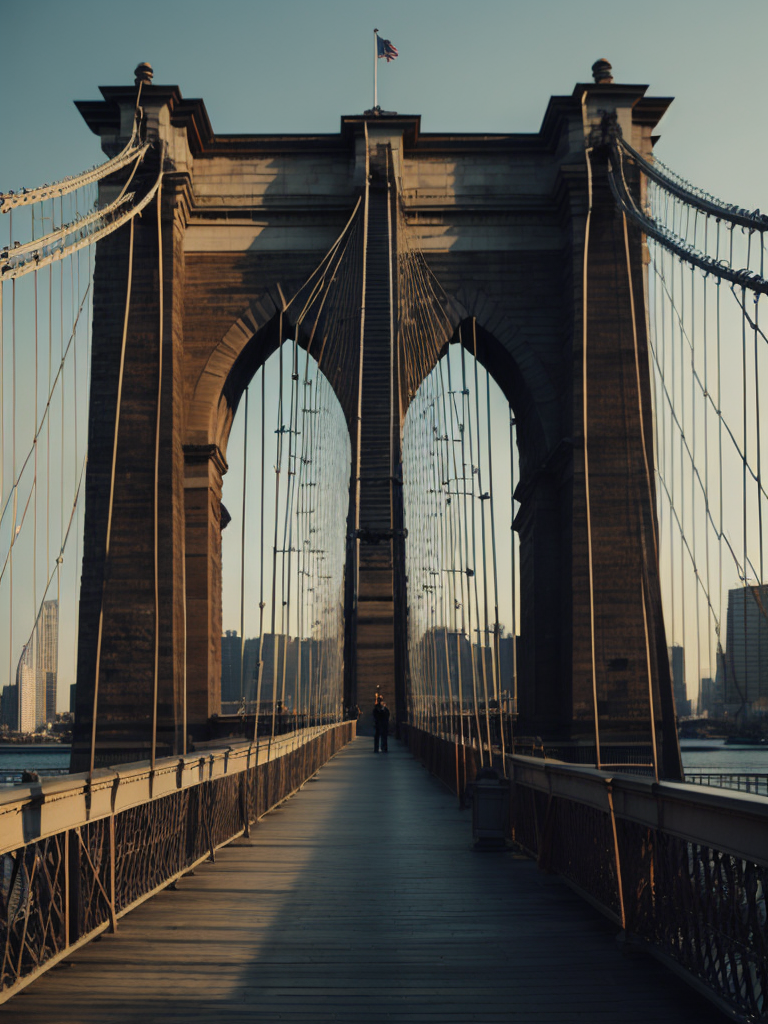 The Brooklyn Bridge, High detail, Contrasting light, Deep rich colors