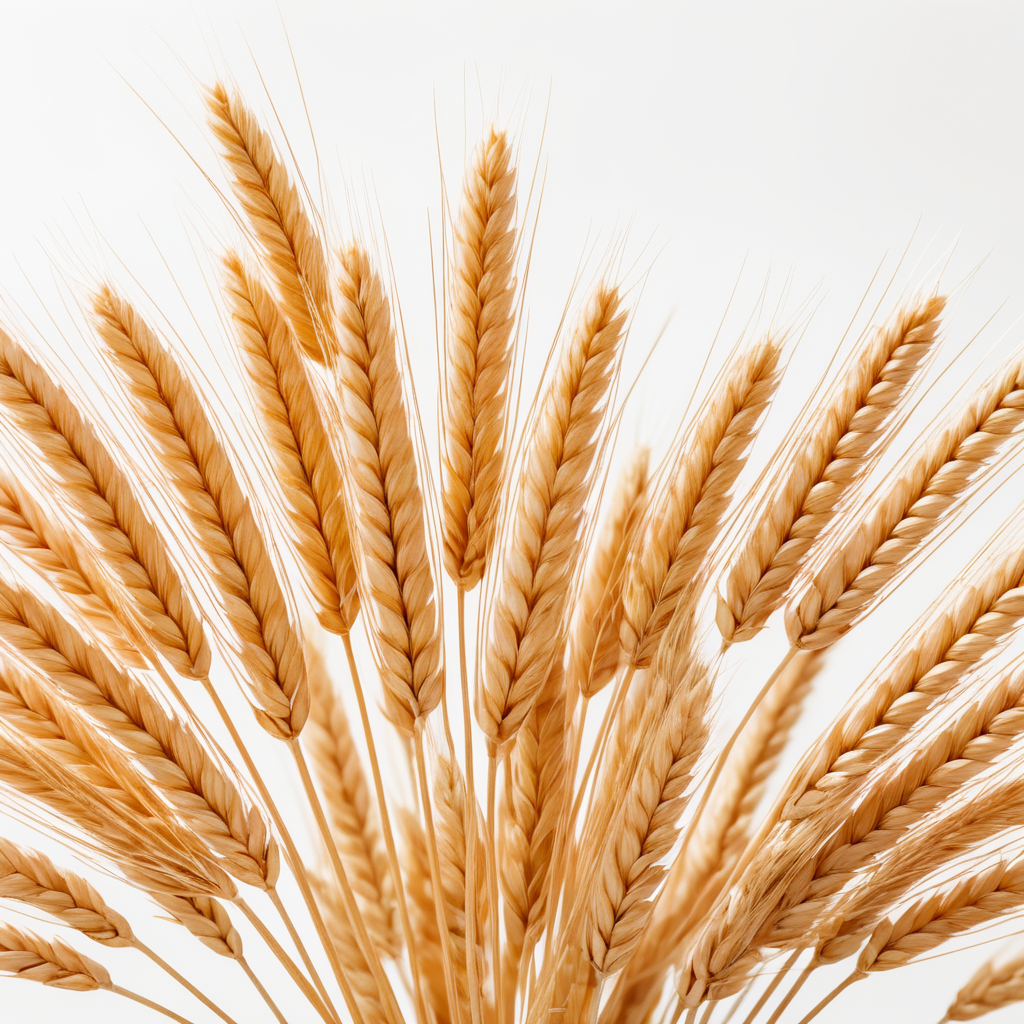 A realistic photo of a wheat ear, isolated, detailed, white background