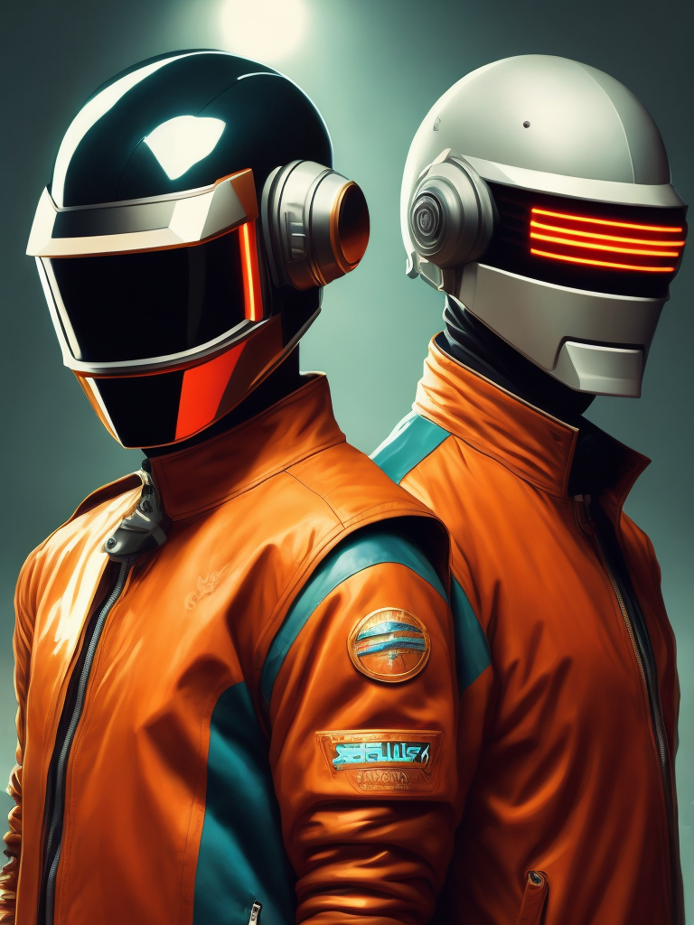 Portrait of daft punk, ultra realism, super detailed, neon colors, magazine cover, professional shot, magazine photography, bright saturated colors, sharp focus, highly detailed