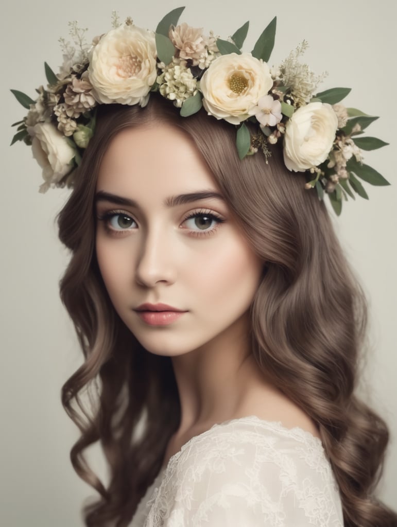 mädchen mit blumenkranz im haar.