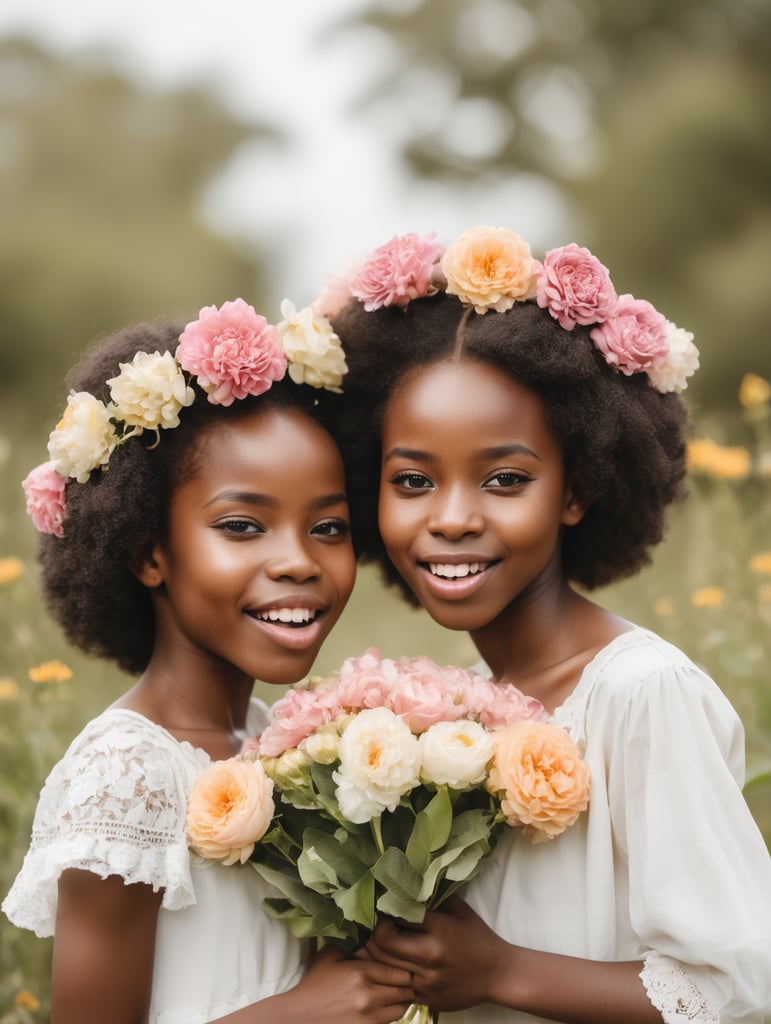 Beautiful African girls holding flowers in her mouth