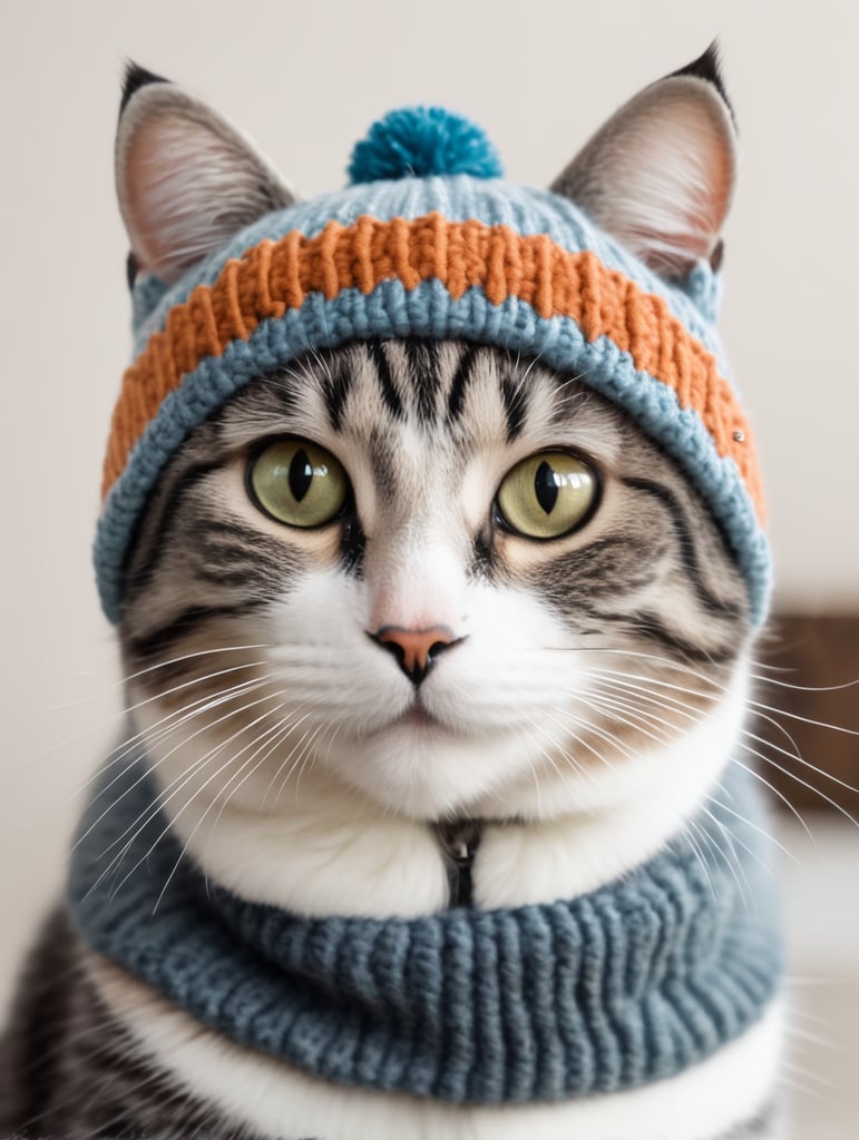 A cute cat dressed up wearing a knit Yoshi hat