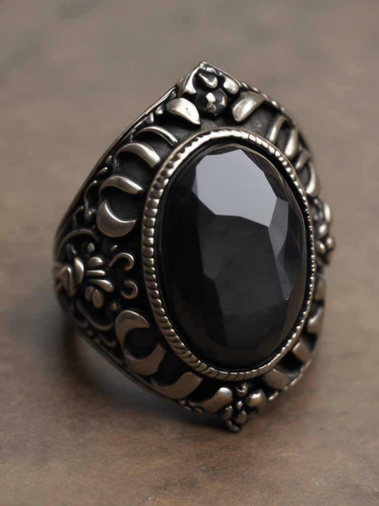 Berlin black iron ring in a victorian gothic style with black stone