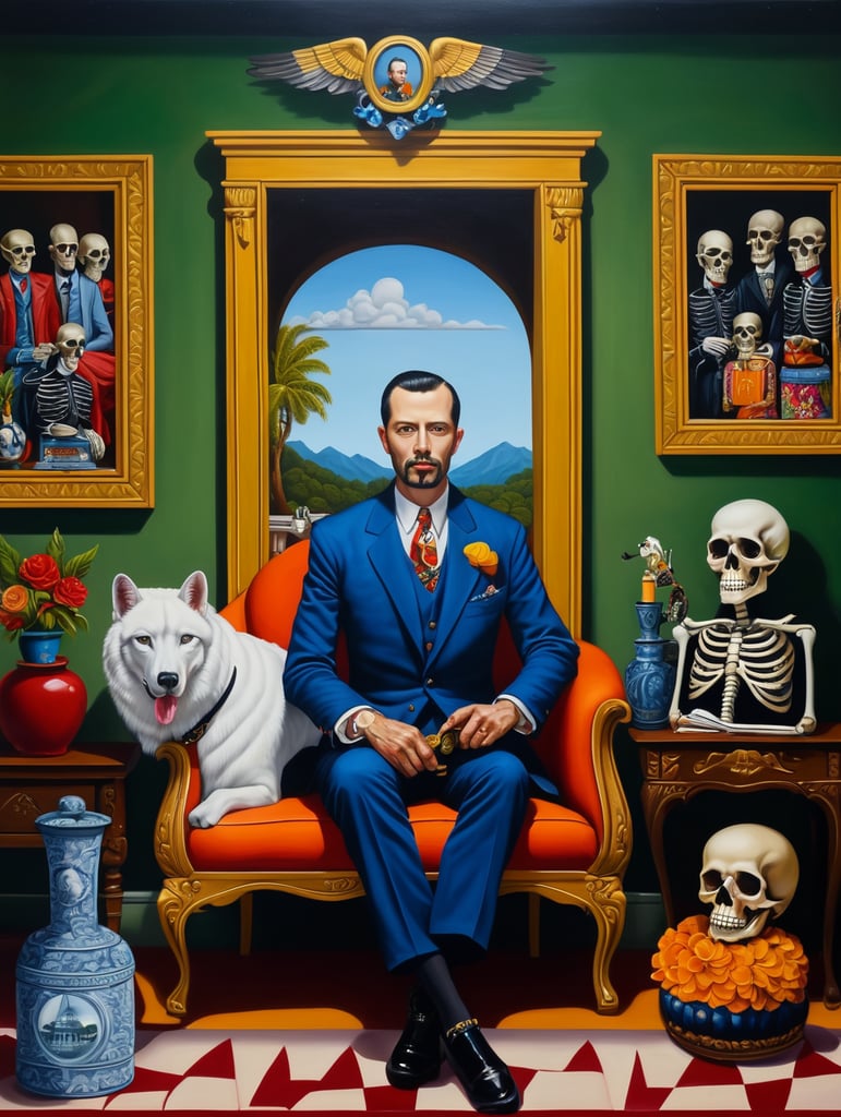 The man who took a debt for a house to death, mort gage, style of Catherine Nolin, Painting, Acrylic, Oil, Portrait, Interior, USA