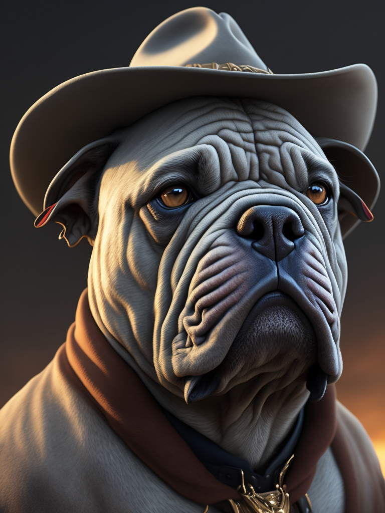 grey bulldog in a cow boy hat