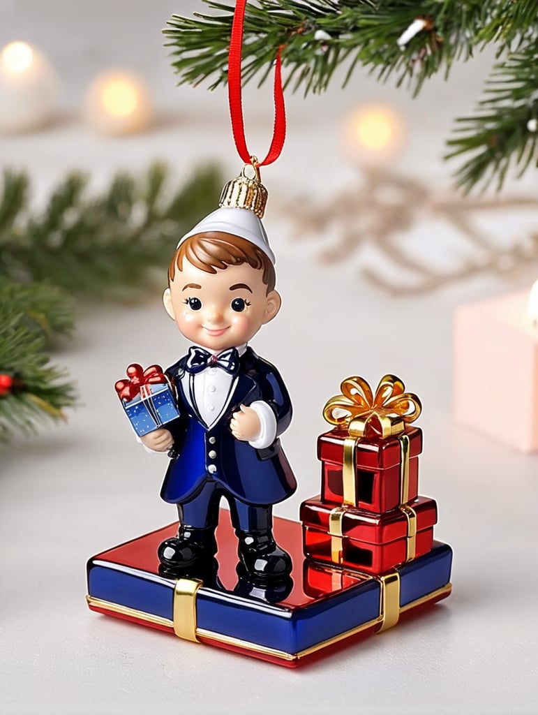 Macron 1 small glass glass figure holding gift box, christmas toy for the christmas tree