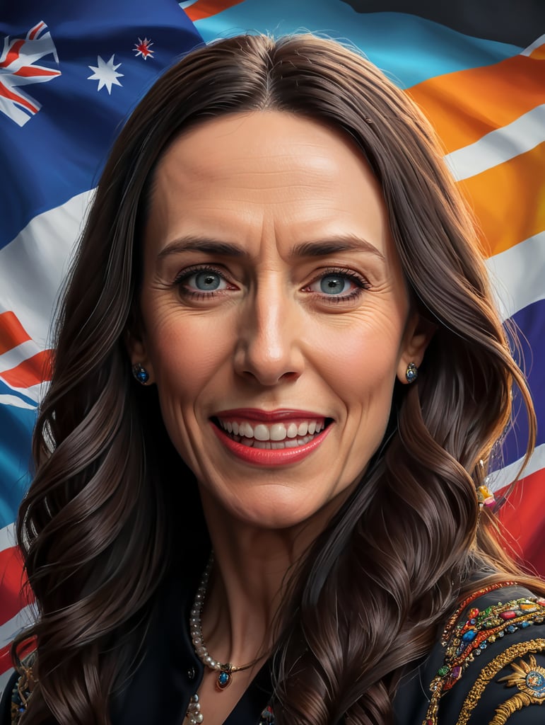 jacinda adern prime minister of new zealand as a cartoon character