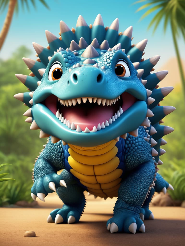 Cartoon Pixar Ankylosaurus, plain background,friendly, smiling, fun, modern, vibrant colors, high contrast ultra detailed