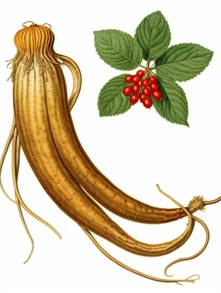 vintage accurate botanical illustration of ginseng