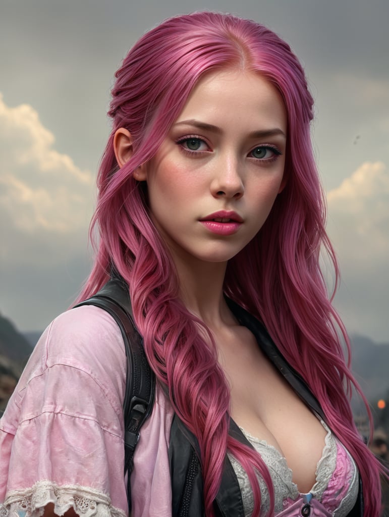 a girl with pink hair