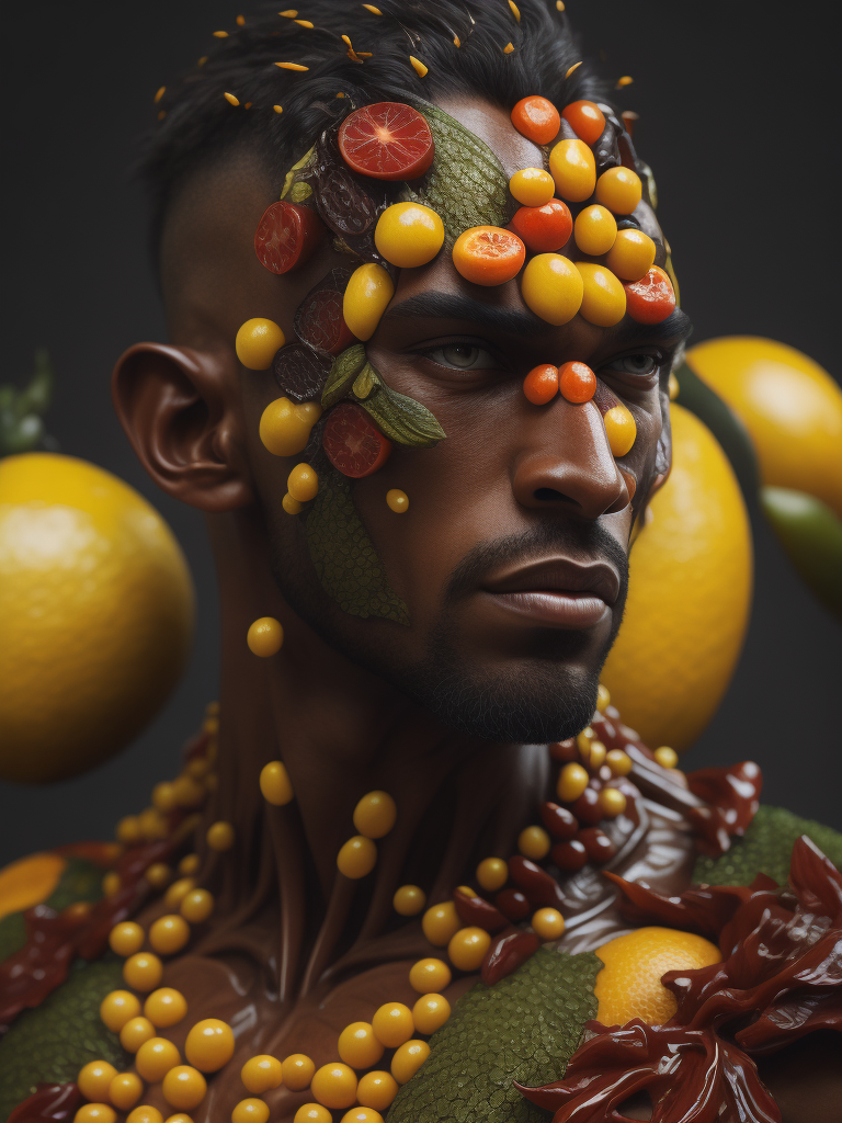 Abstract male humanoid made out of a fruits