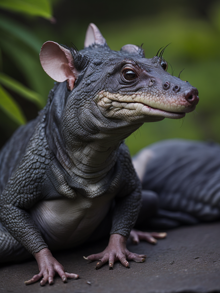 Hybrid rat and crocodile, Depth of field, Incredibly high detail, gradient background