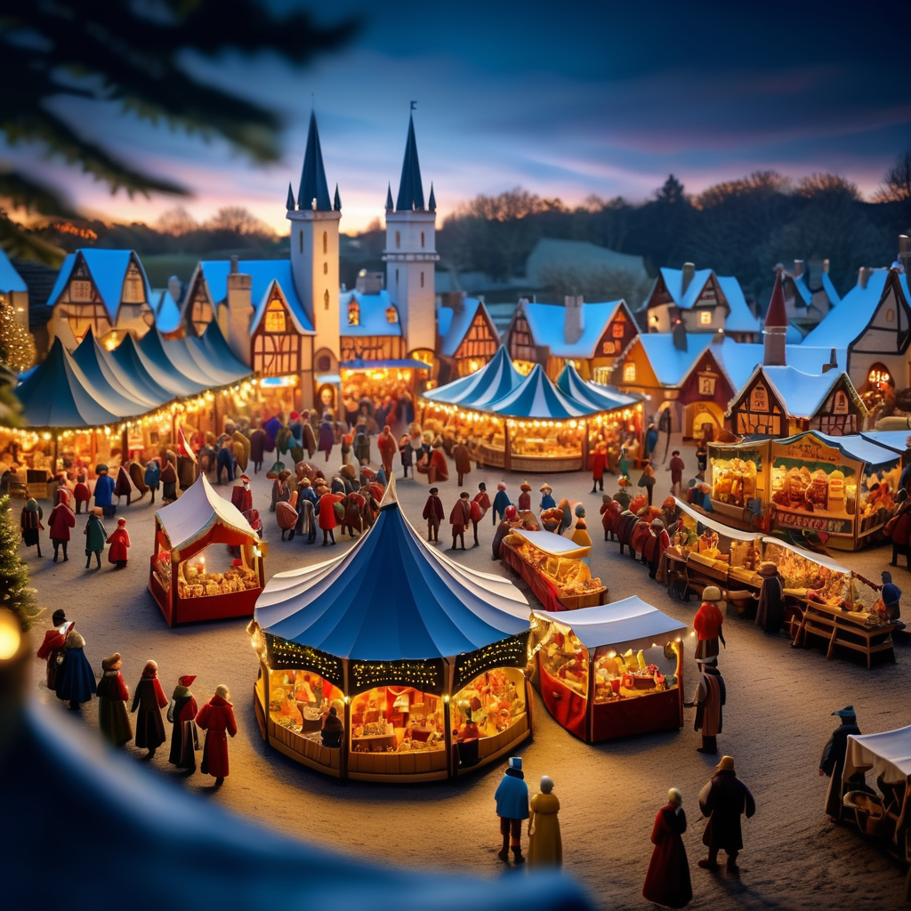 A medieval-inspired creative concept is depicted in a tilt-shift photograph capturing the joyful ambiance of a village fete and fair