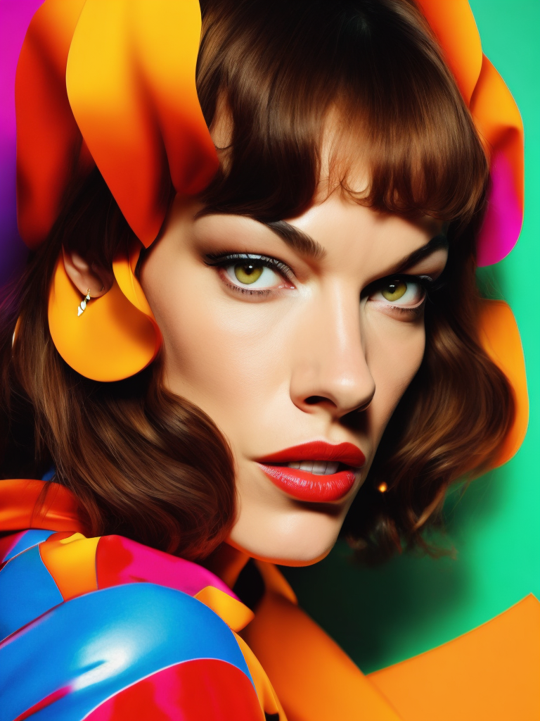 Portrait of Milla Jovovich, Vivid saturated colors, Contrast color, studio photo, professional photo, Rich colors, Detailed image, detailed face, style of Miles Aldridge