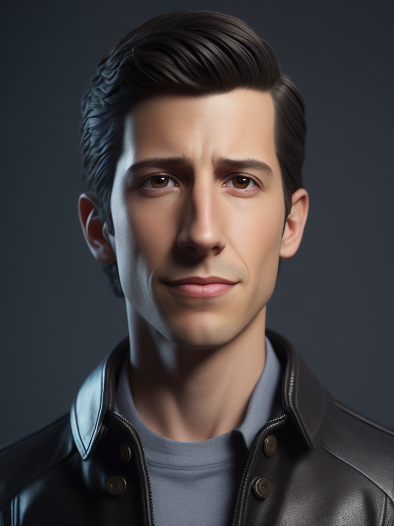 Andy samberg as jake peralta from the tv show brooklyn nine-nine, bobble, head, funko pop art, hyper detailed, professional lighting, film lighting, 35mm, 50mm, ray tracing, unreal engine 5, zbrush