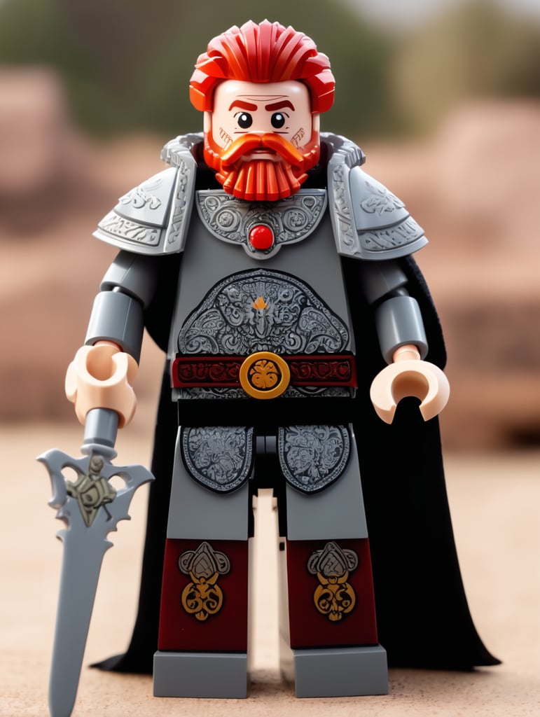 medieval king as a lego character with red hair and red beard