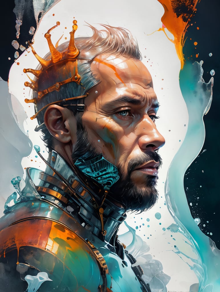 Portrait of a Translucent man made from the ice, organs are visible through the ice