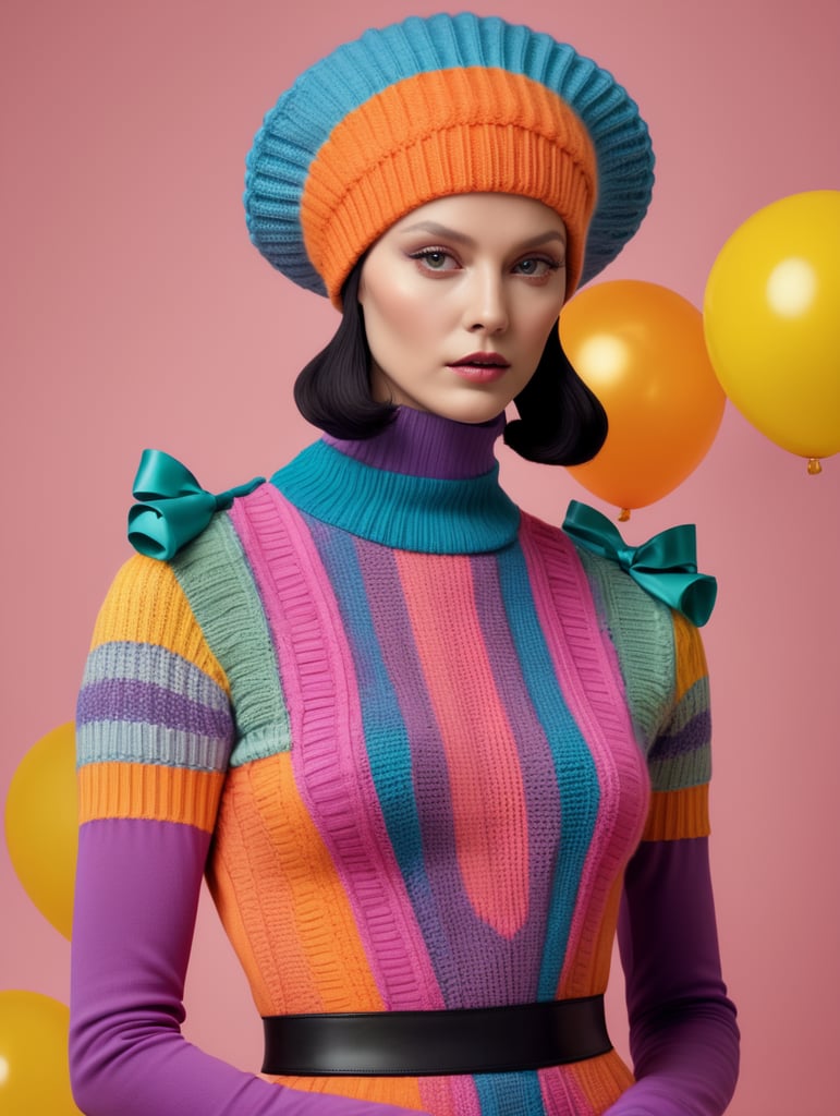 vogue photoshoot of an accurate Xenomorph from the movie Alien 1979 wearing a colorful beanie in Wes Anderson style, dress with bows