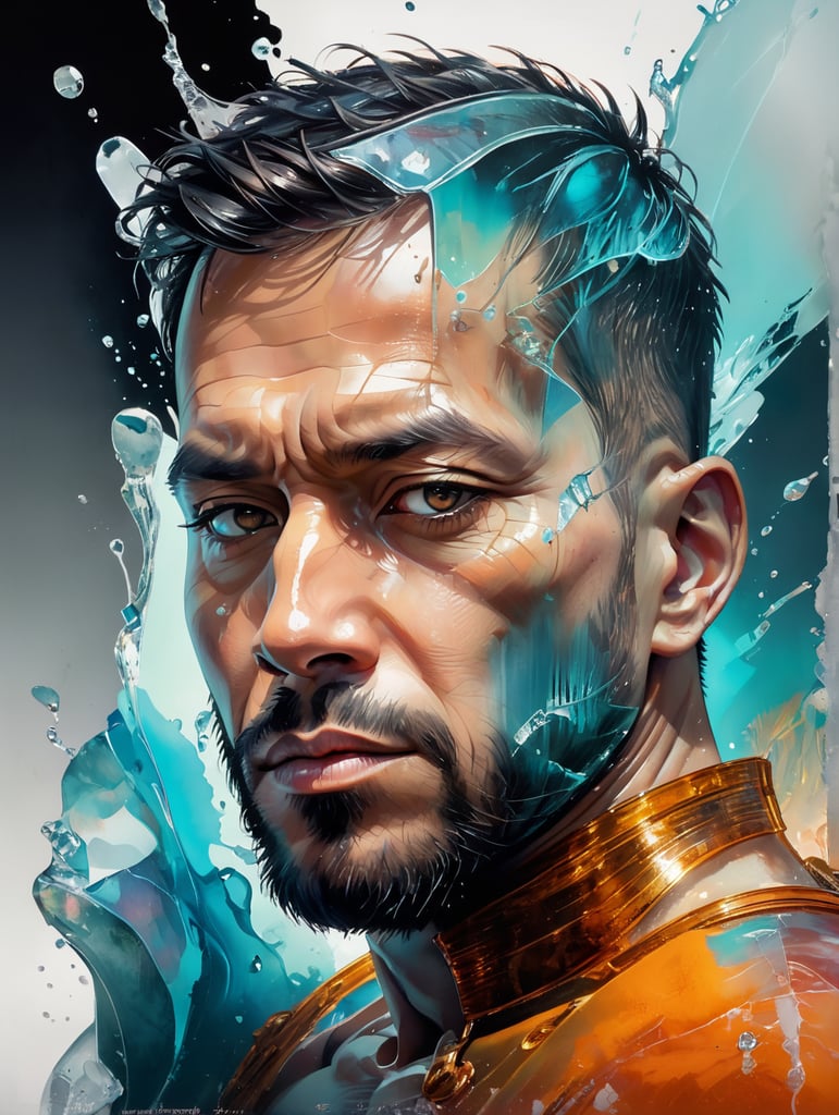 Portrait of a Translucent man made from the ice, organs are visible through the ice