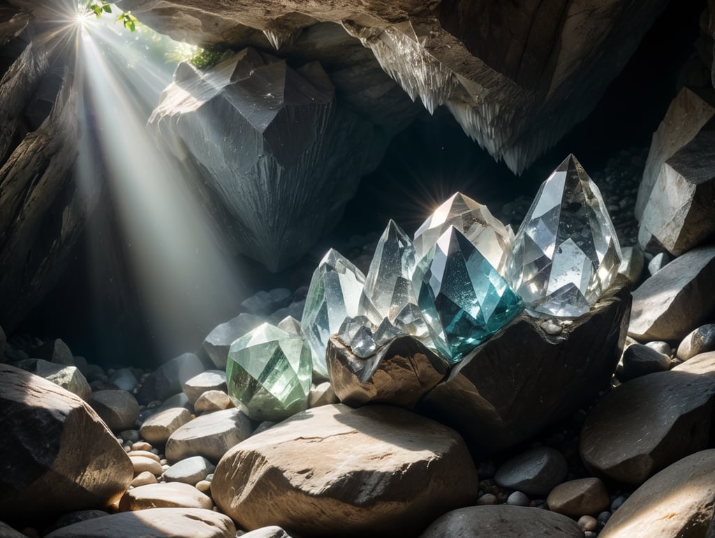 pure crystal-prism cave with white sunlight