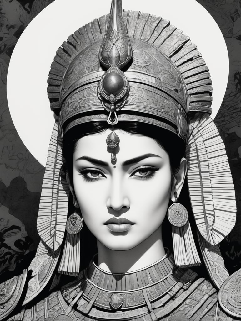 black and white,fine line art,comic,War scenes during the reign of King Ashoka