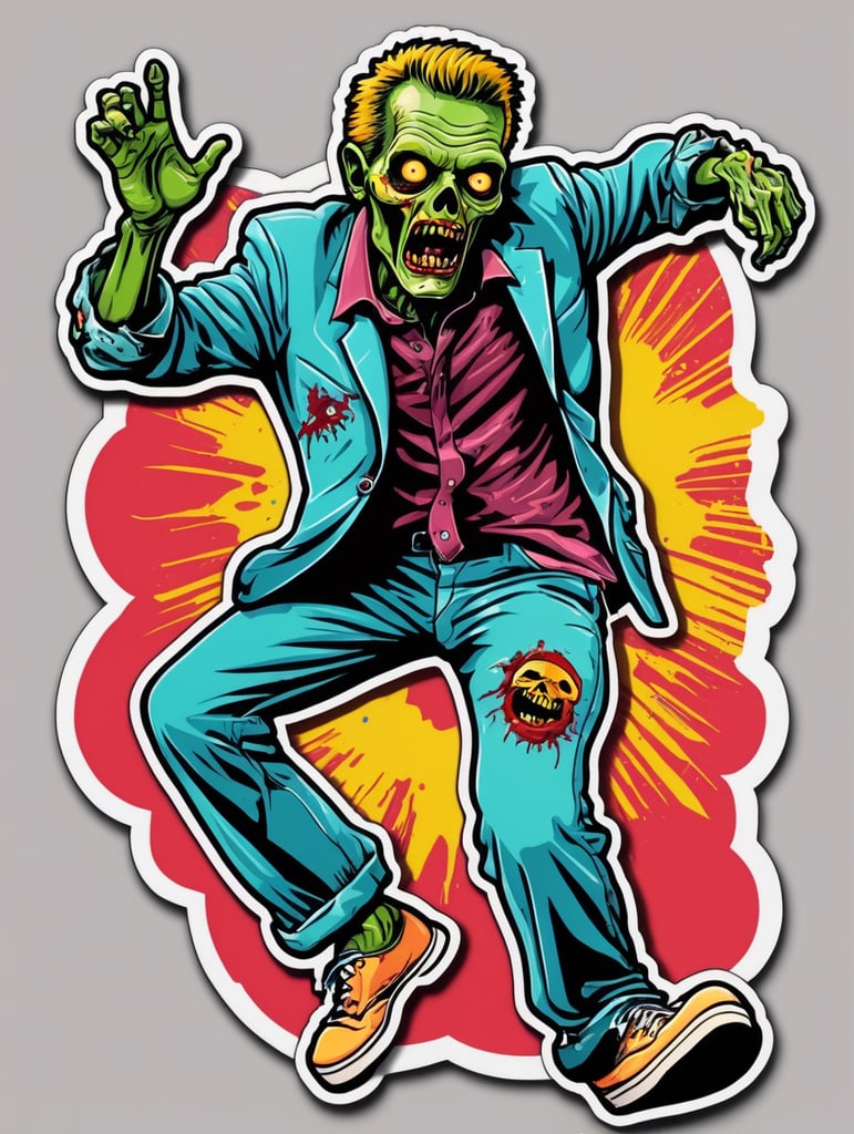Pop art illustration, sticker, zombie dancing