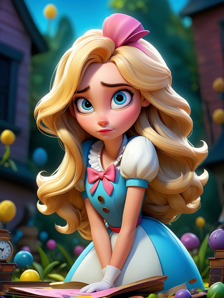 Portrait of Alice in wonderland, vivid colors, wide angle, super highly detailed, professional digital painting, concept art,