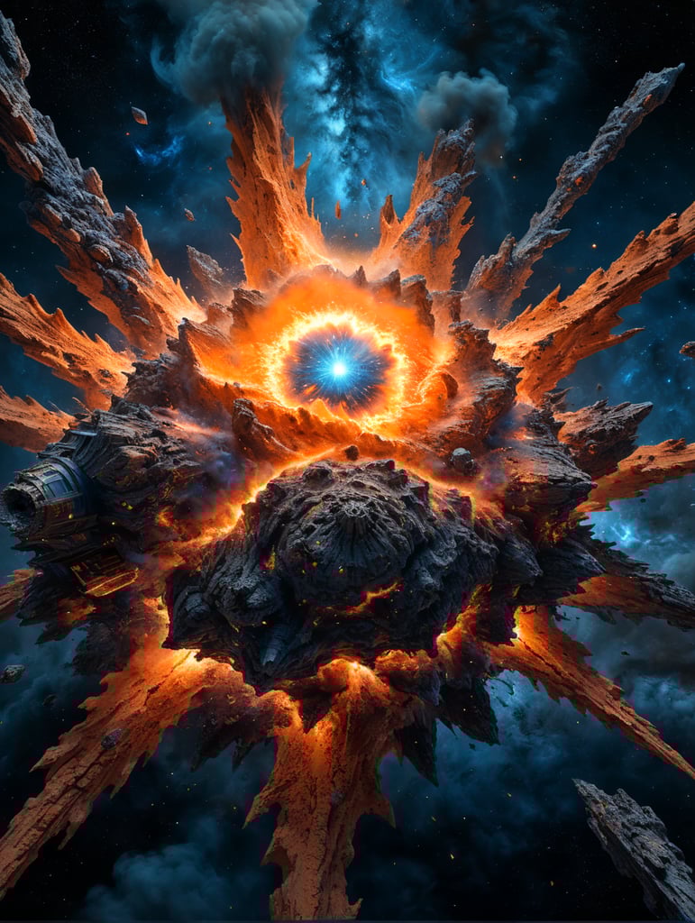 Orange big bang explosion in blue galaxy