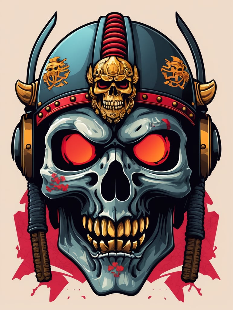 Zombie Skull with Japanese samurai helmet, mascot logo, e-gaming, bright colors, Gaming Logo, vector image