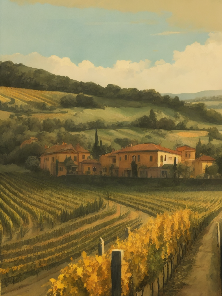 italian vineyard, woodcut