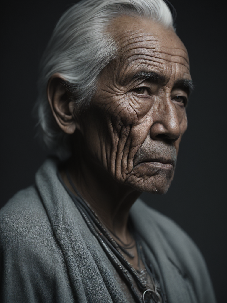 Portrait of a tribal elder with a face tattoo, photography, beautiful, black background, colorful, realistic, masterpieces, top quality, best quality, official art, beautiful and aesthetic