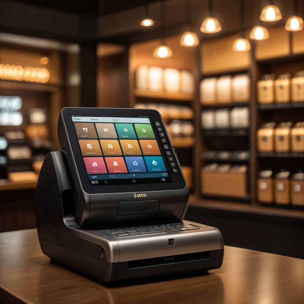 modern pos machine screen warm background